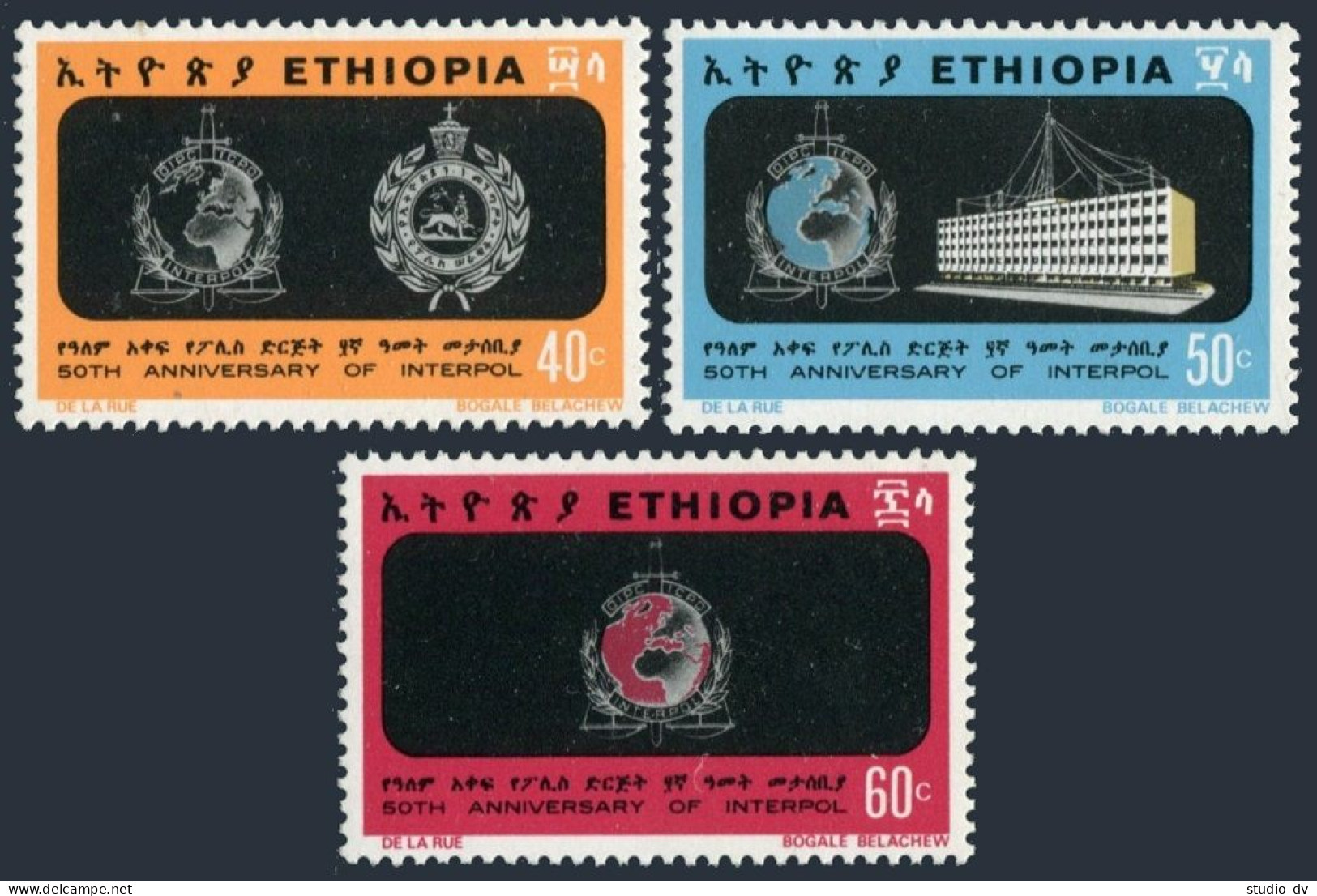 Ethiopia 643-645,MNH.Michel 729-731. INTERPOL 50th Ann.1973.Emblems,Headquarters - Ethiopia
