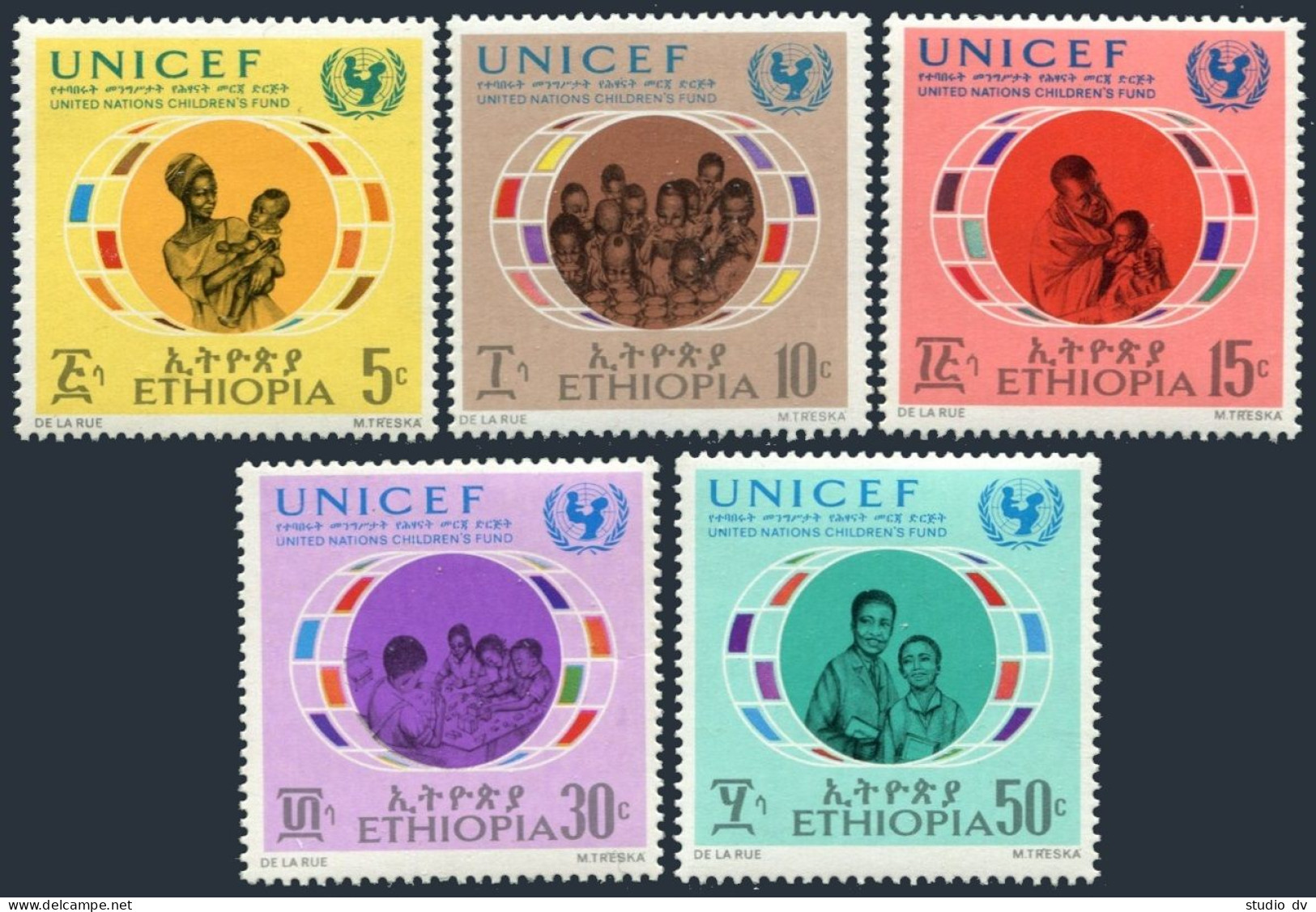Ethiopia 604-608, MNH. Michel 688-692. UNICEF, 25th Ann. 1971. Family. - Ethiopia