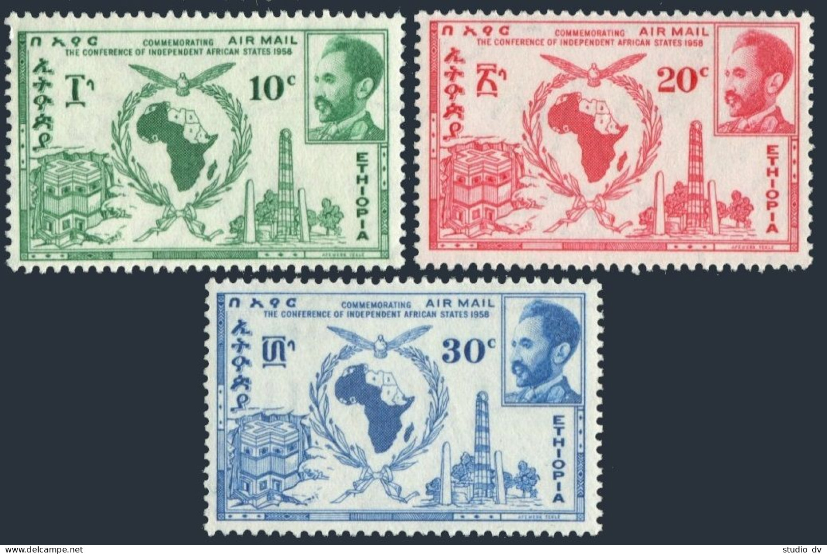 Ethiopia C57-C59,hinged.Mi 366-368. Independent African States,Conference 1958. - Ethiopia