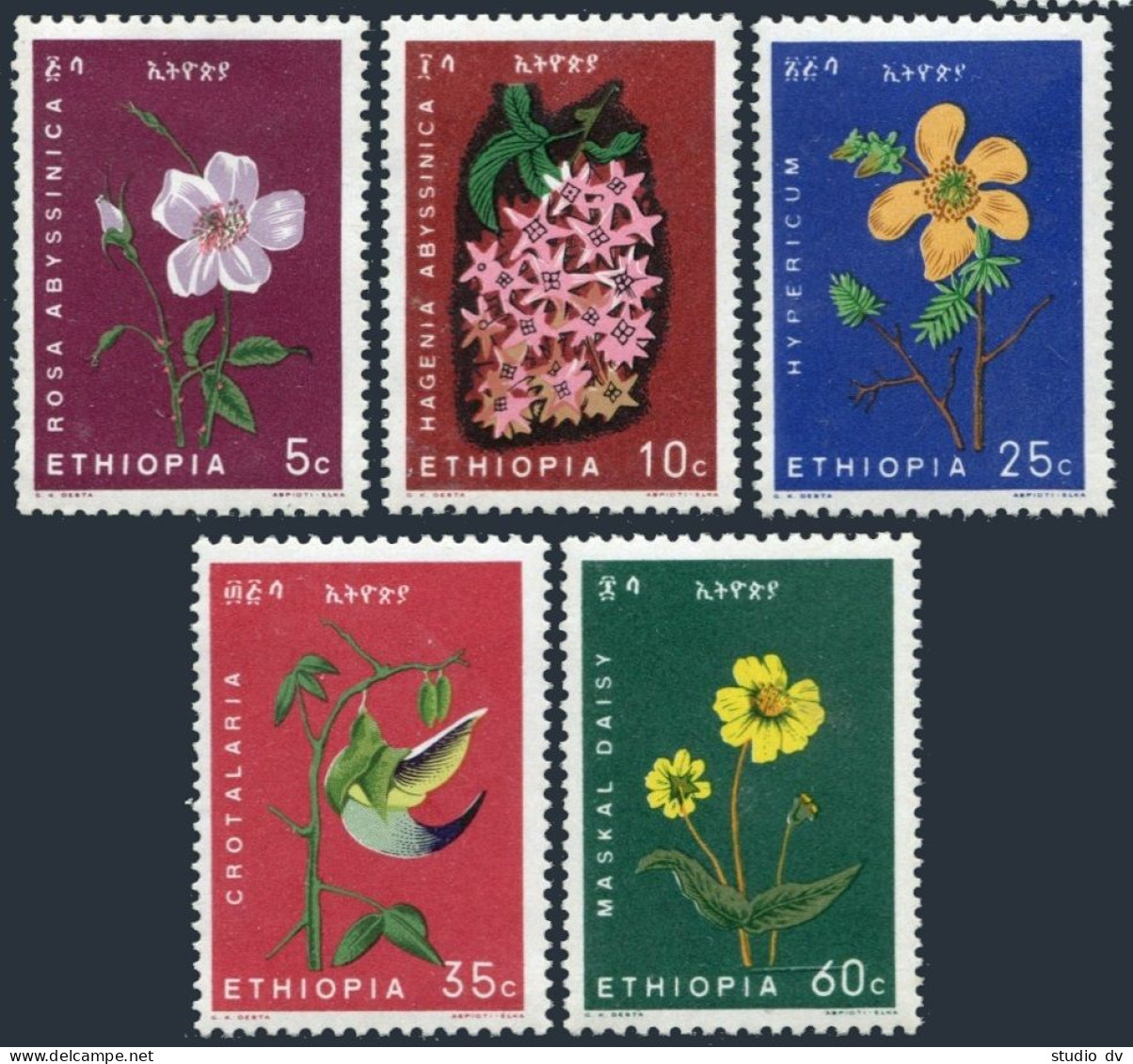 Ethiopia 434-438, MNH. Michel 495-499. Flowers 1965. Ethiopian Rose, Kosso Tree, - Ethiopia