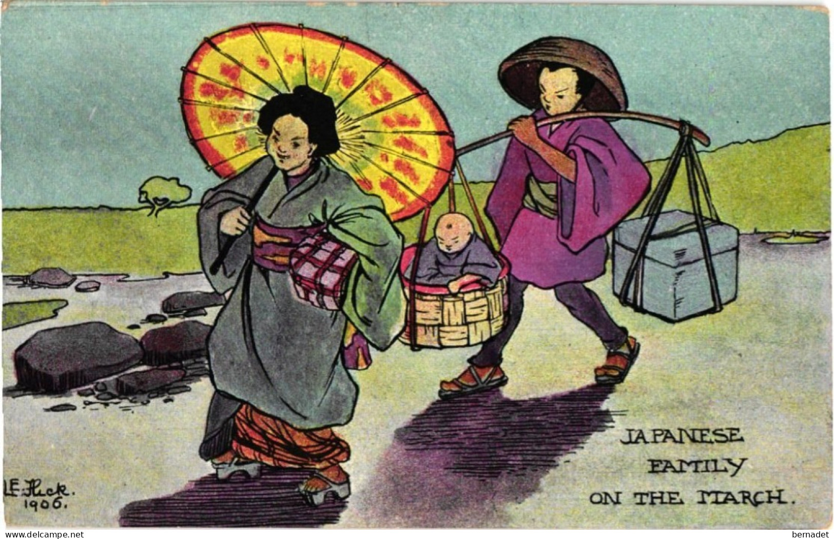 TRADITIONS JAPONAISES  . JAPANESE FAMILY ON THE MARCH .  LE HICK 1906 - Collections & Lots