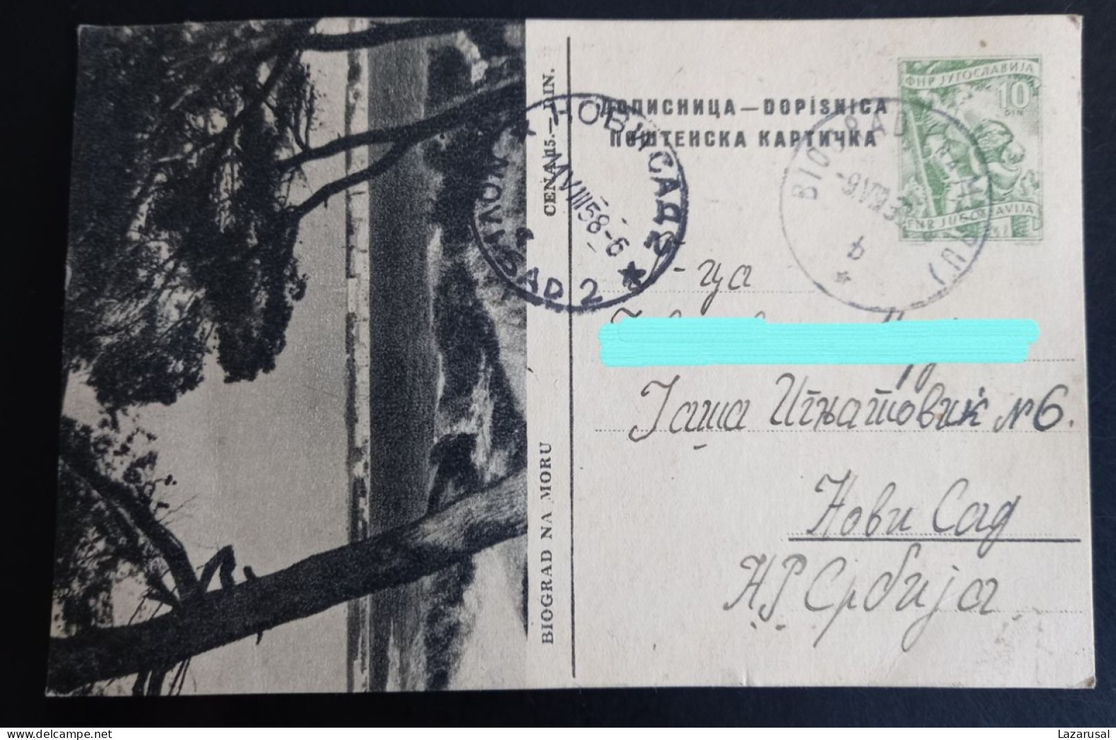 Lot #1 1958 YUGOSLAVIA, CROATIA , BIOGRAD NA MORU TO NOVI SAD, USED, ILLUSTRATED STATIONERY CARD - Postal Stationery