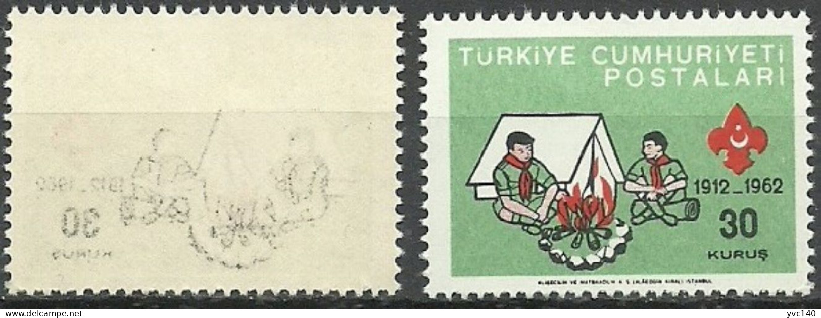 Turkey; 1962 50th Anniv. Of Turkish Scout Movement 30 K. "Abklatsch Print" - Neufs