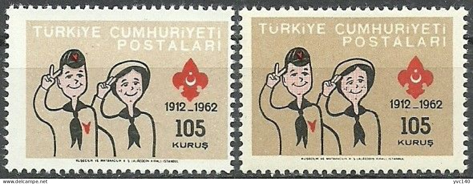 Turkey; 1962 50th Anniv. Of Turkish Scout Movement 105 K. "Color Tone Variety" - Neufs