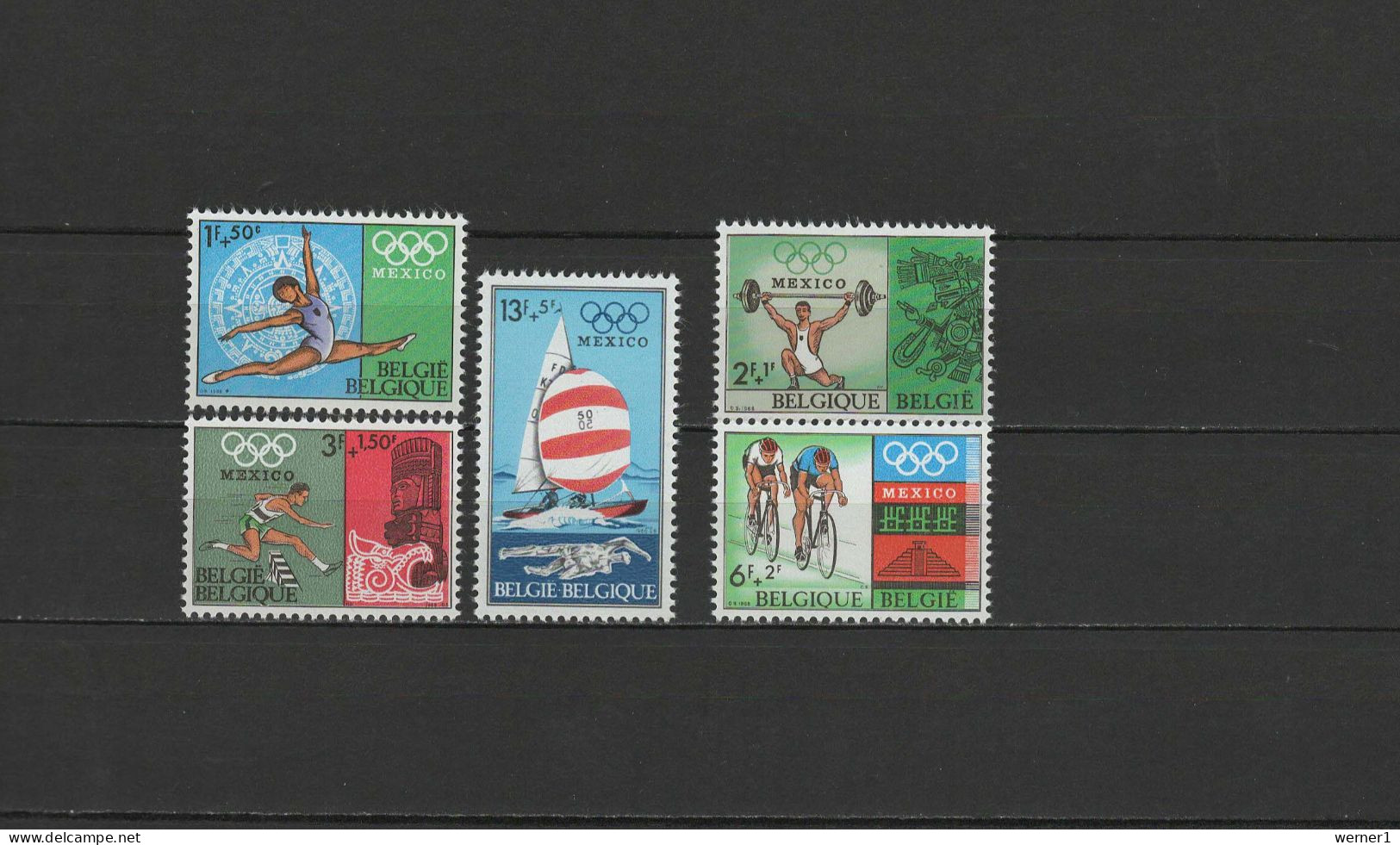 Belgium 1968 Olympic Games Mexico, Weightlifting, Cycling, Gymnastics, Sailing Etc. Set Of 5 MNH - Ete 1968: Mexico