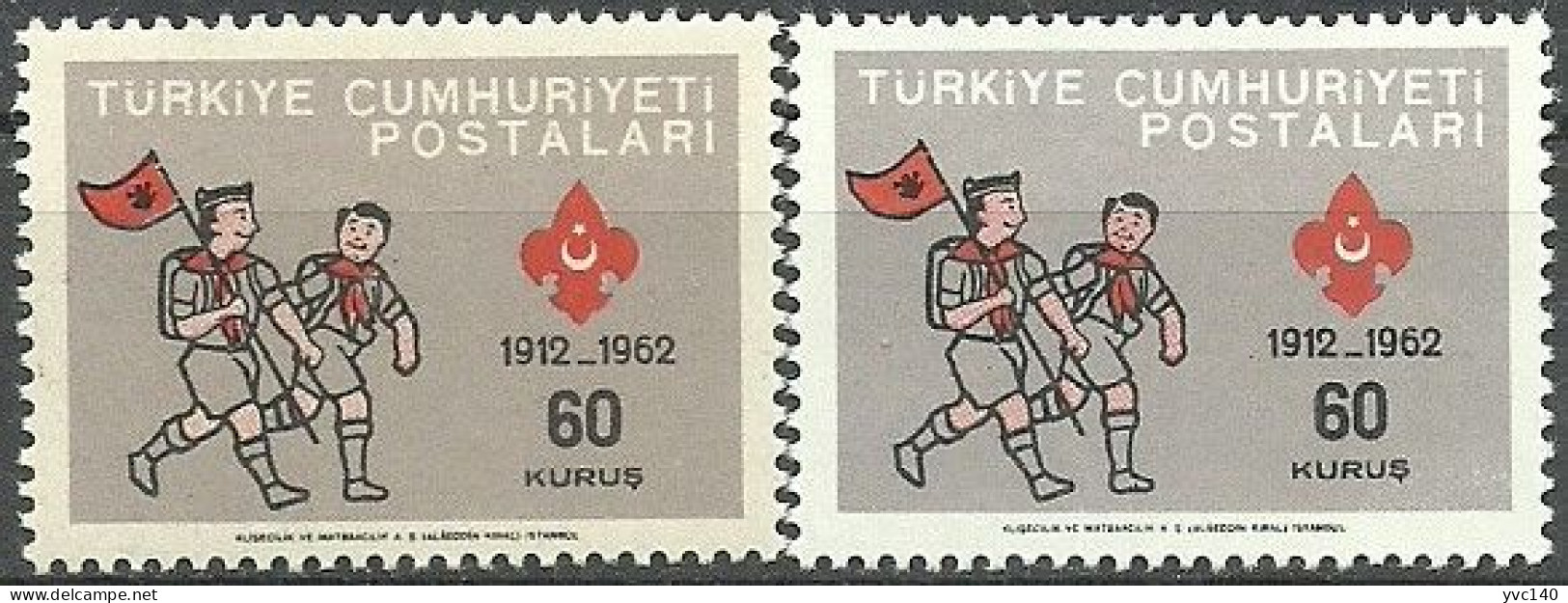 Turkey; 1962 50th Anniv. Of Turkish Scout Movement 60 K. "Color Tone Variety (Thick Paper)" - Unused Stamps