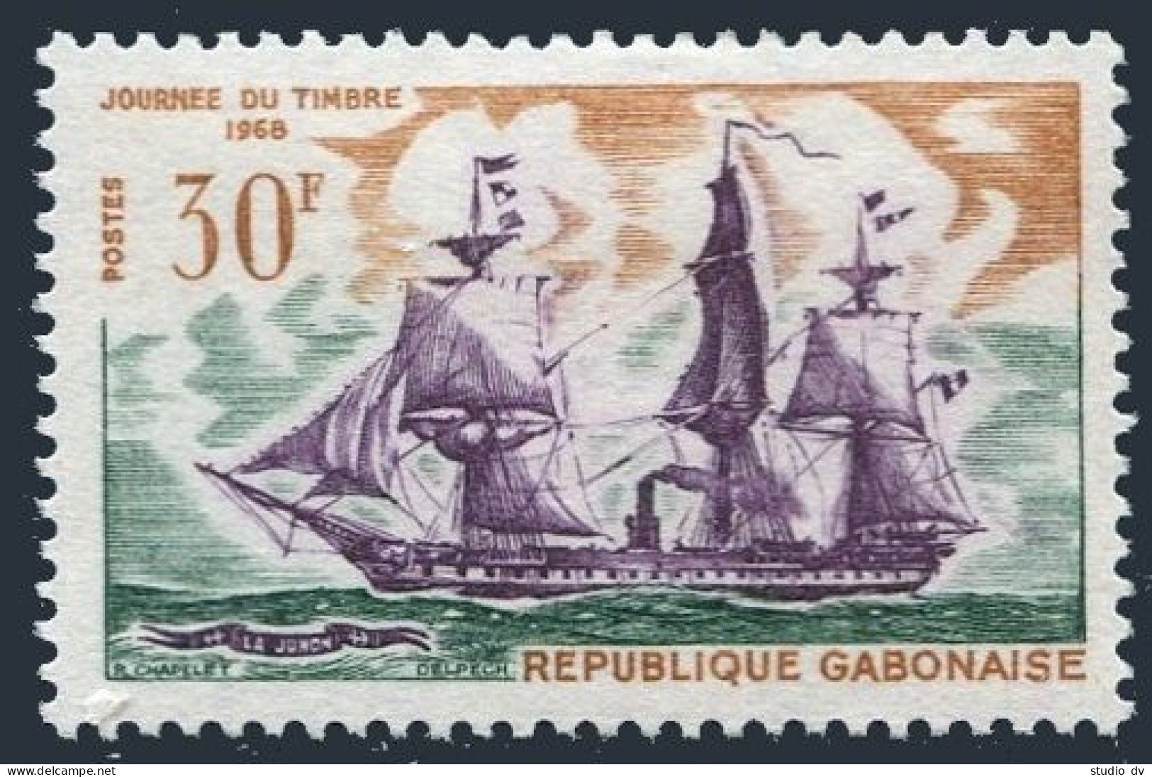 Gabon 234, Hinged. Michel 315. Sailing Ship La Junon, 1968. - Gabon