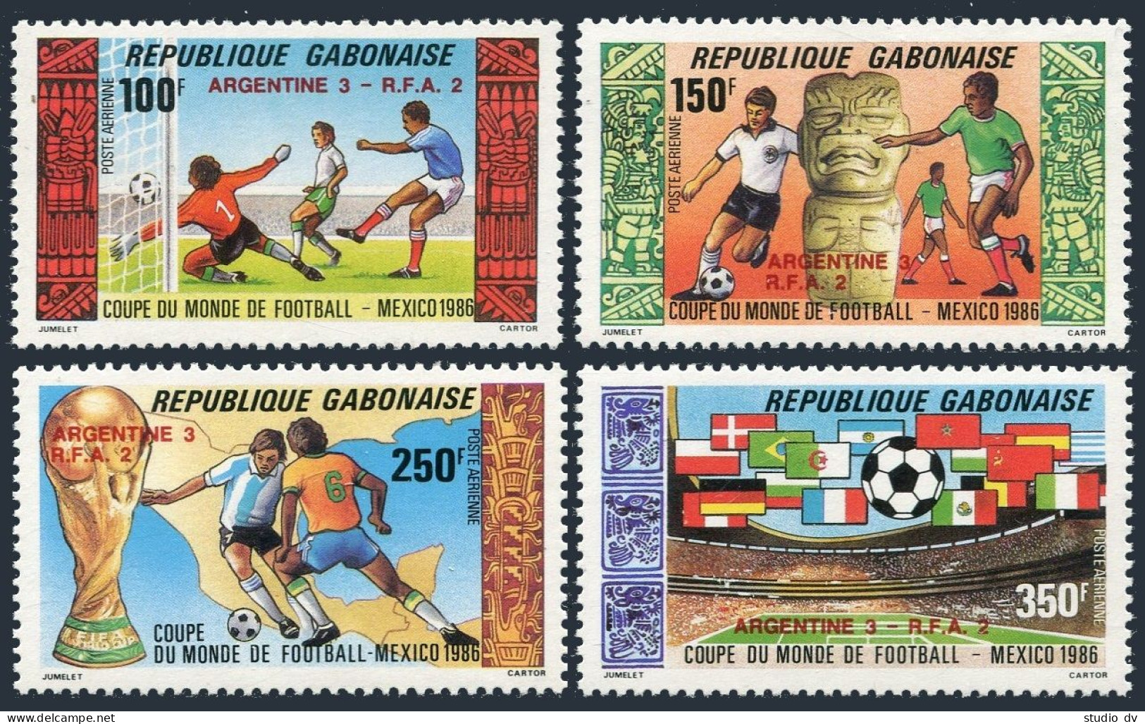 Gabon C283-C286,MNH.Mi 972-975. World Soccer Cup Mexico-1986.Winners Overprinted - Gabon