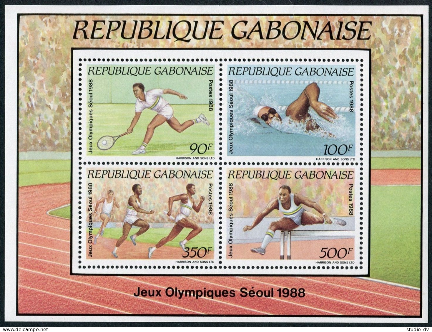 Gabon 648-651, 651a, MNH. Olympics Seoul-1988.Tennis,Swimming,Running,Hurdless, - Gabon