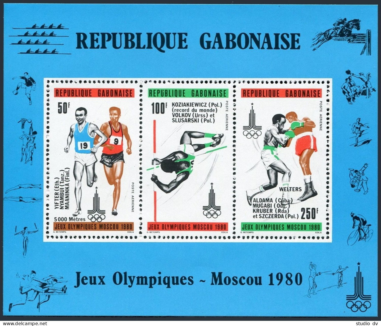 Gabon C238-C240,C240a Sheet,MNH.Mi 746-748,Bl.40. Olympics Moscow-1980.Winners. - Gabon