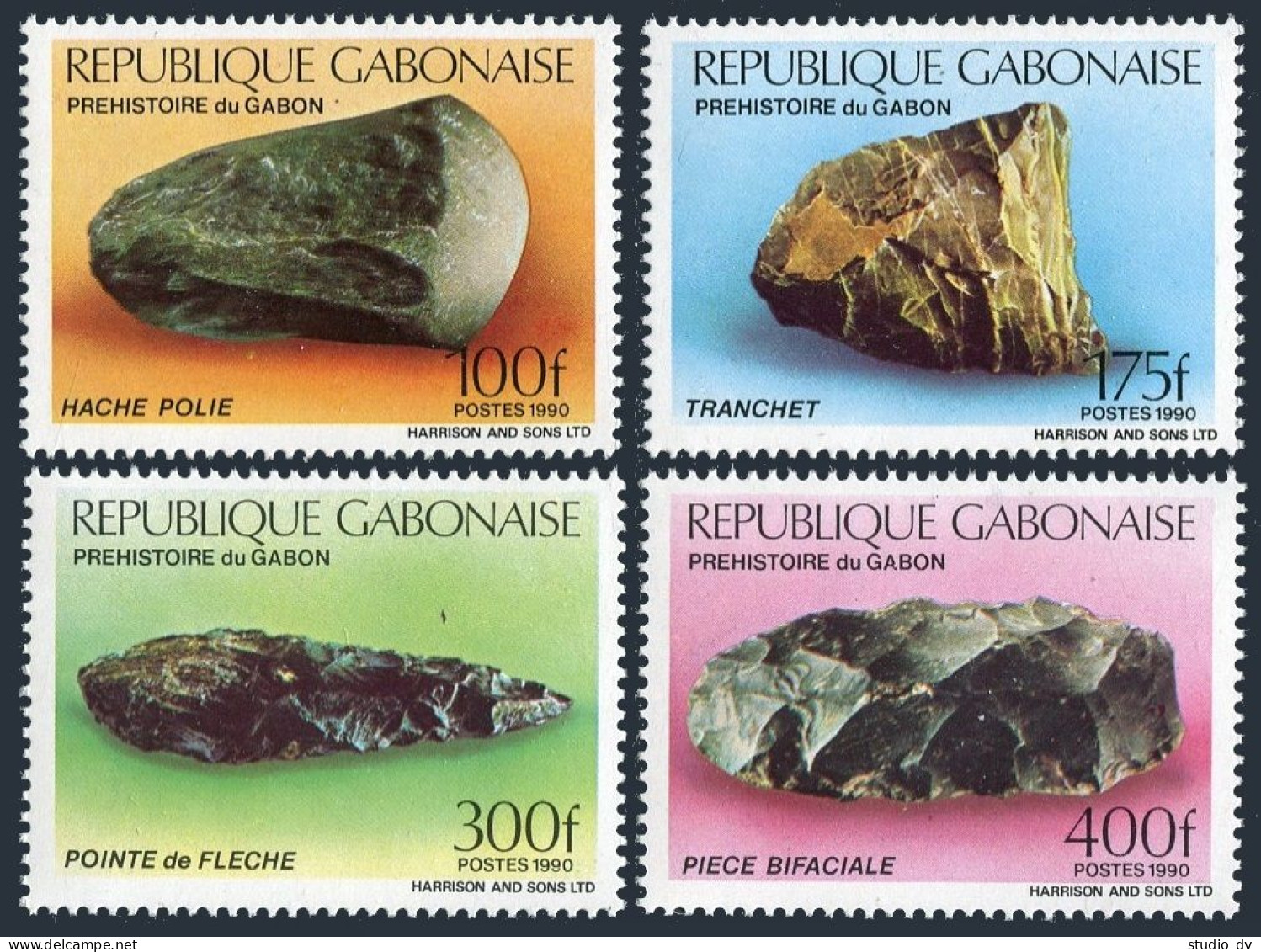 Gabon 685-685C,685d Sheet,MNH.Michel 1057-1060,Bl.65. Prehistoric Tools,1990. - Gabon