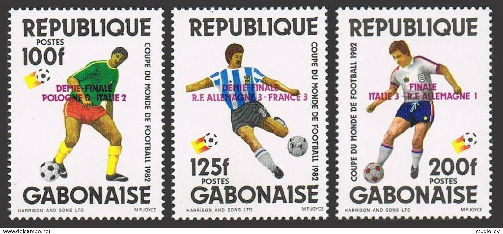 Gabon 516-518,518a,MNH.Mi 833-35,Bl48.World Soccer Cup Spain-1982.Semi-finalists - Gabon