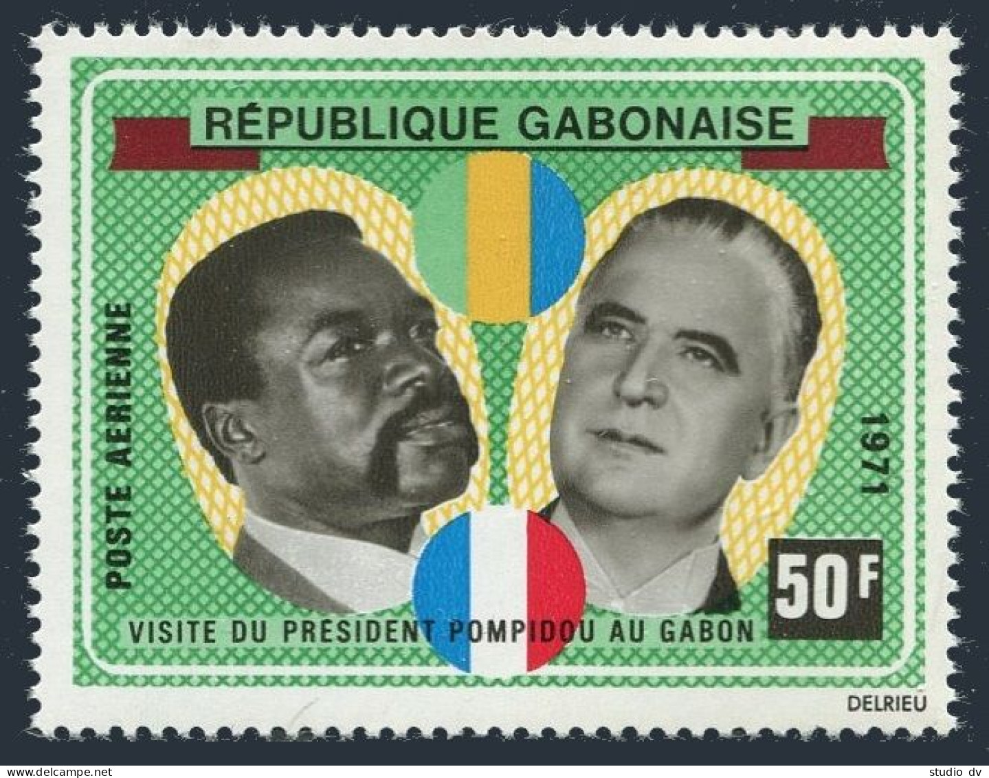Gabon C107,hinged.Mi 419. Presidents Bongo,George Pompidou,France.Visit,1971. - Gabon