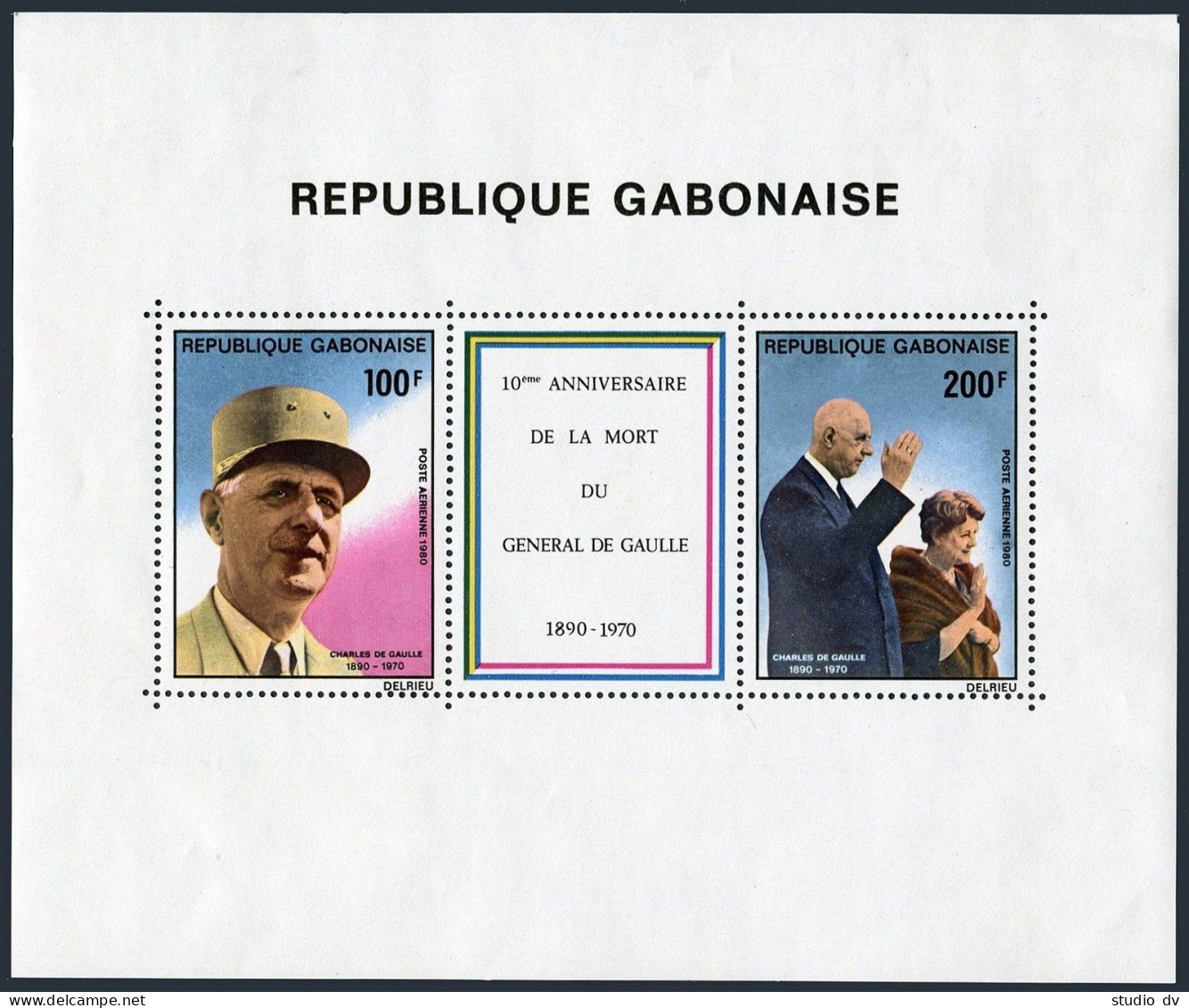 Gabon C241-C242,C242a,MNH.Mi 756-757,Bl.41. President Charles De Gaulle,1980. - Gabon