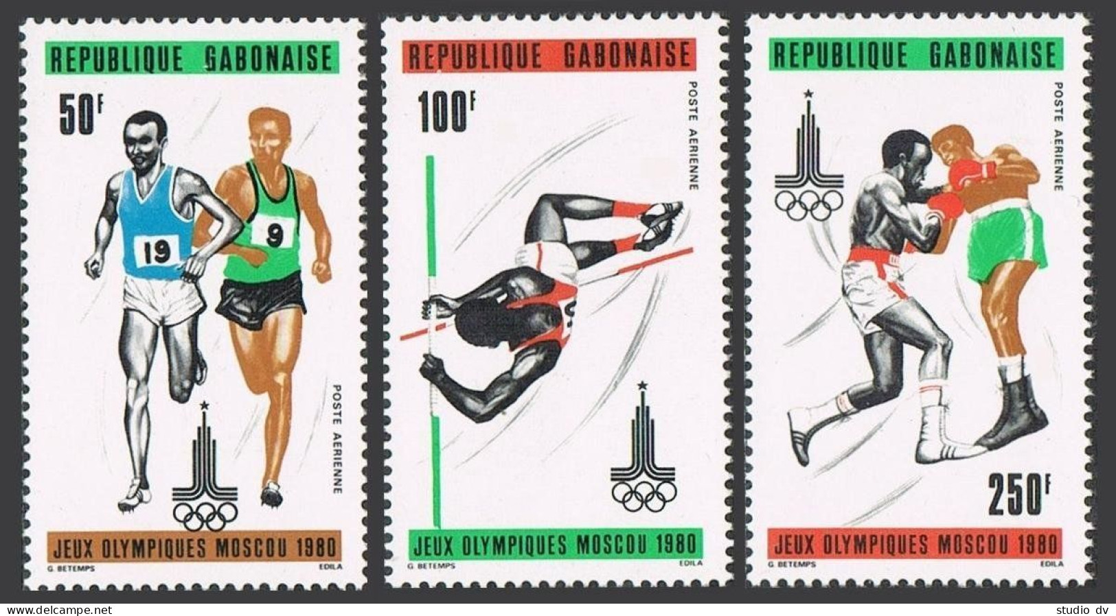 Gabon C235-C237, C237a, MNH. Mi 733-735,Bl.39. Olympics Moscow-1980. Pole Vault, - Gabon