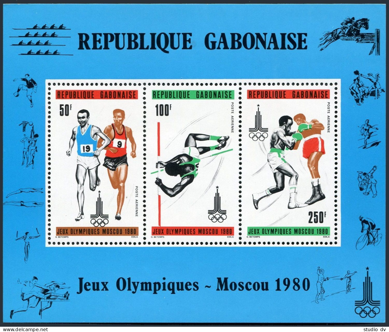Gabon C235-C237, C237a, MNH. Mi 733-735,Bl.39. Olympics Moscow-1980. Pole Vault, - Gabon