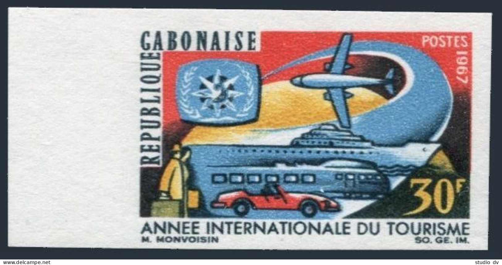 Gabon 2121 Imperf,MNH.Michel 269B. Tourist Year ITY-1967.Transportation. - Gabon (1960-...)