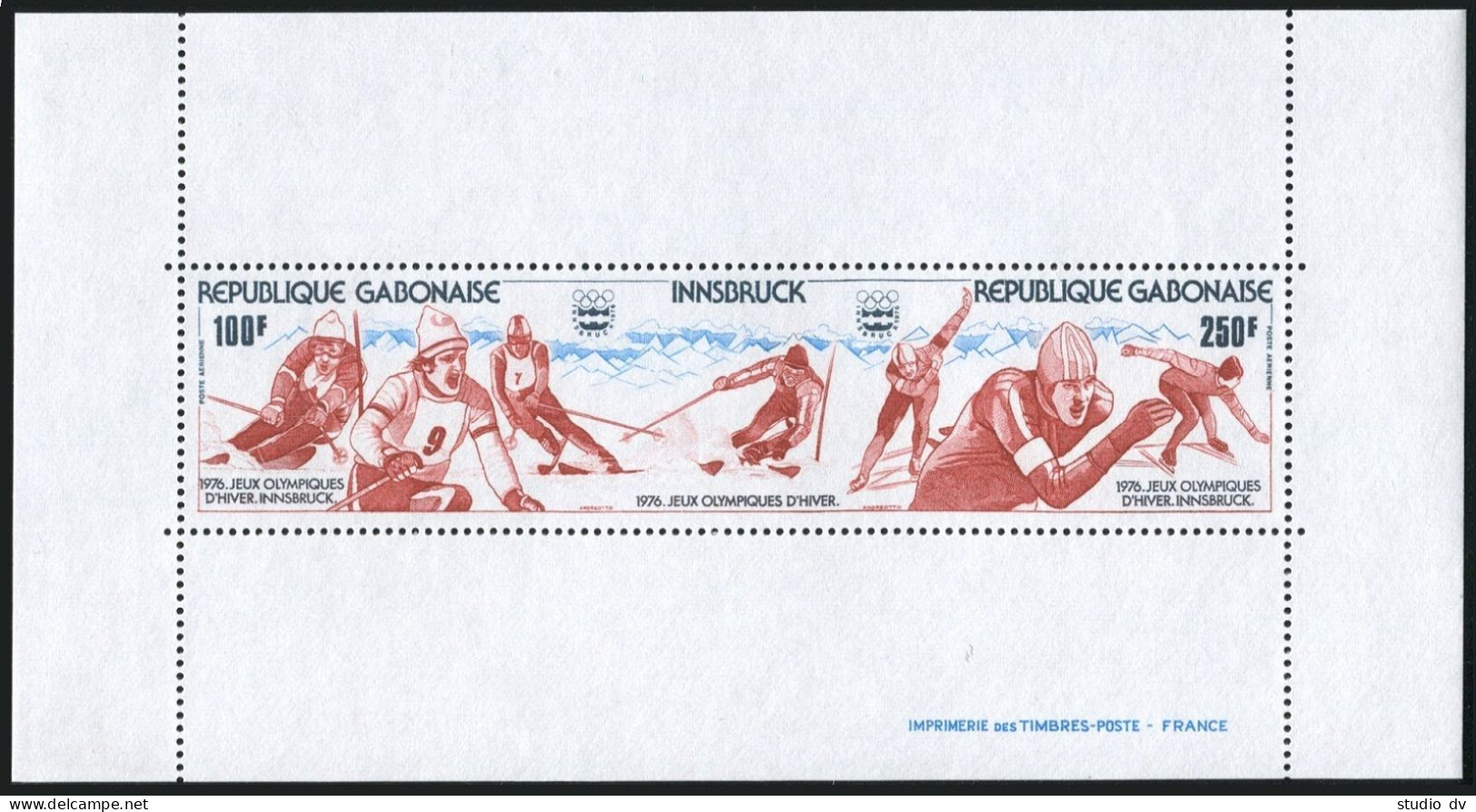 Gabon C175a,MNH.Michel Bl.29. Olympics Innsbruck-1976.Slalom,Speed Skating. - Gabon (1960-...)