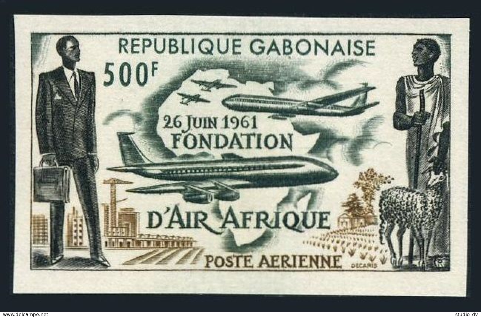 Gabon C5 Imperf,MNH.Michel 170B. Air Afrique 1962.Plane Map,Sheep. - Gabun (1960-...)