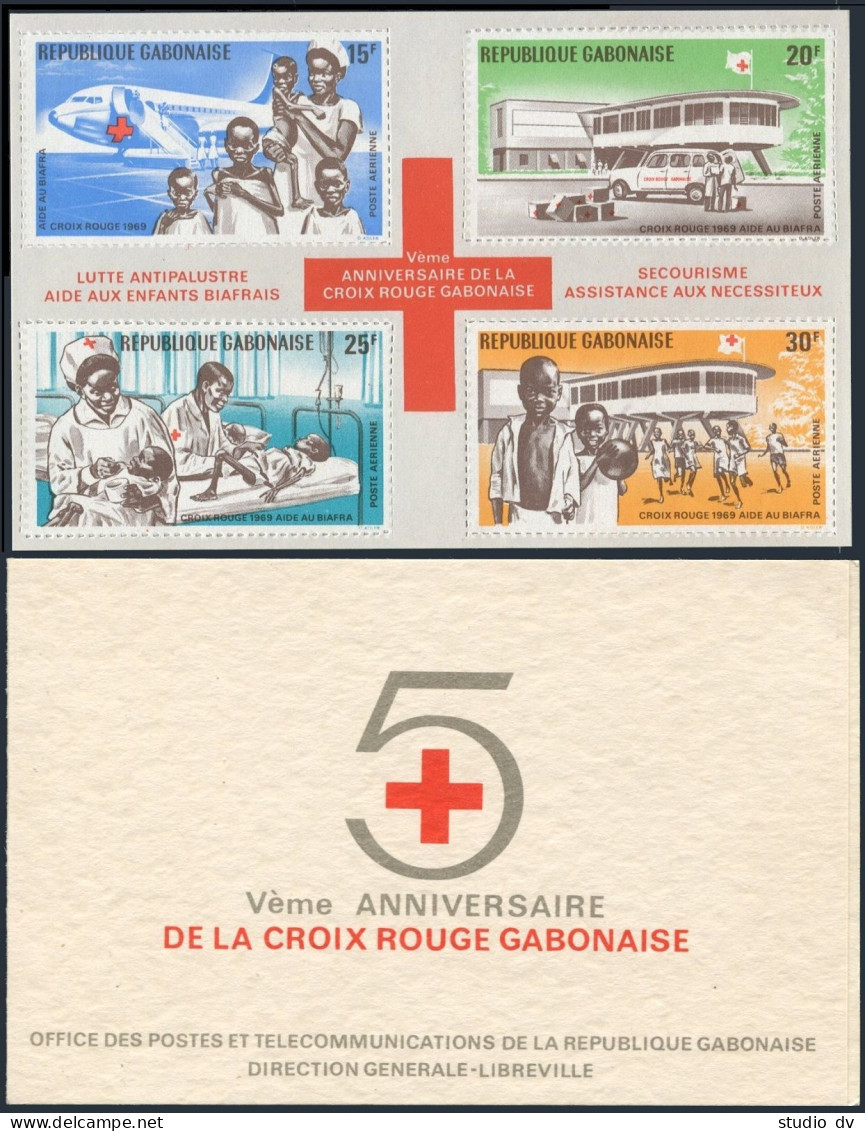 Gabon C89a Sheet/booklet, MNH. Mi 351-354 Bl.13. Red Cross Help For Biafra,1969. - Gabon