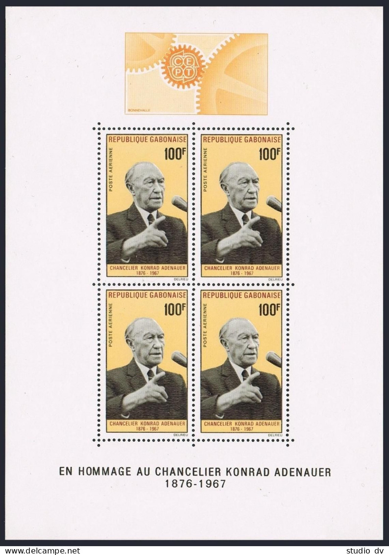 Gabon C63a,lightly Hinged. Mi Bl.9B. Konrad Adenauer,Chancellor Of Germany.1968. - Gabon