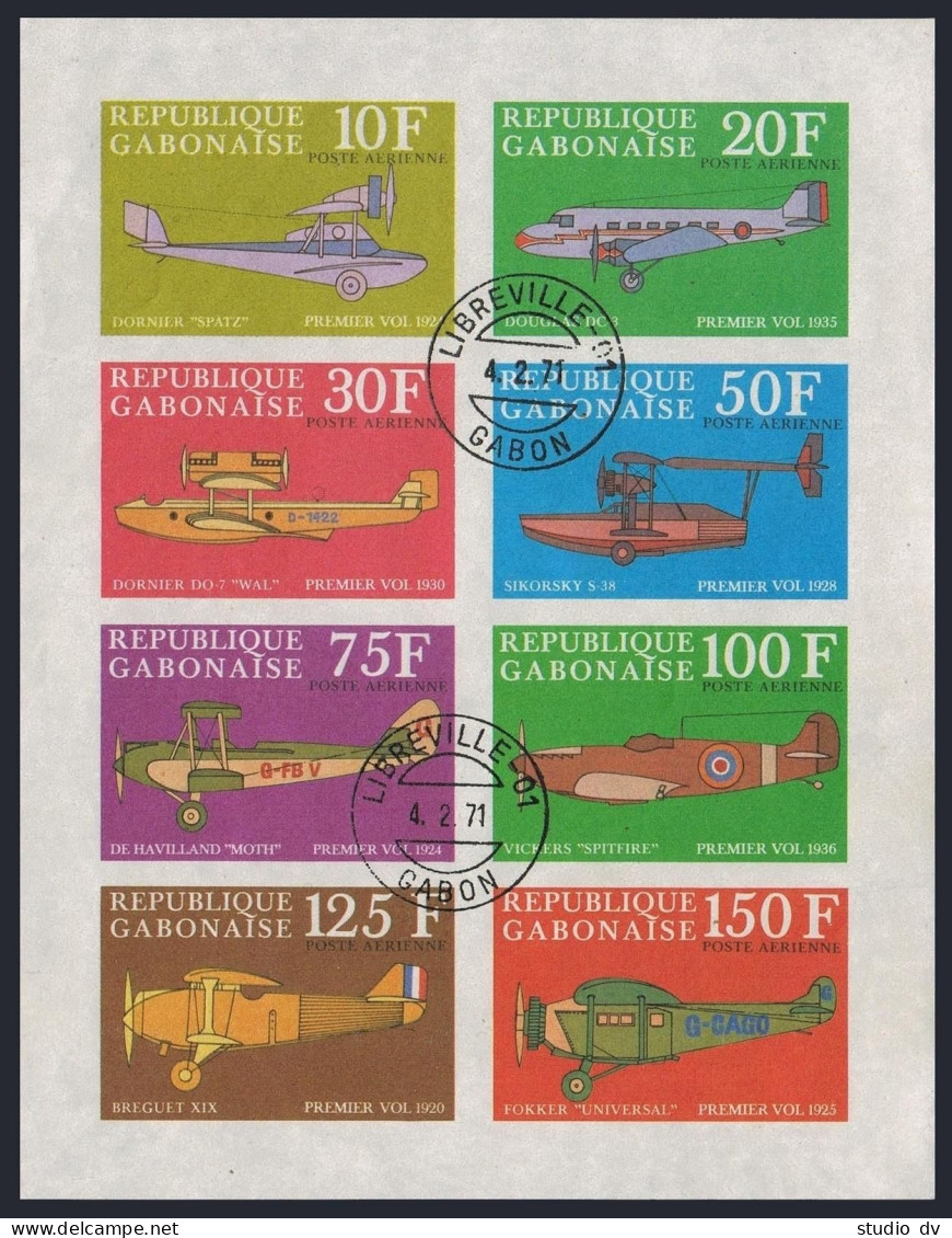 Gabon C103ah-C104ad Sheets,CTO. Junkers,Dornier,Fokker,Sikorsky.Aircraft 1970. - Gabon (1960-...)