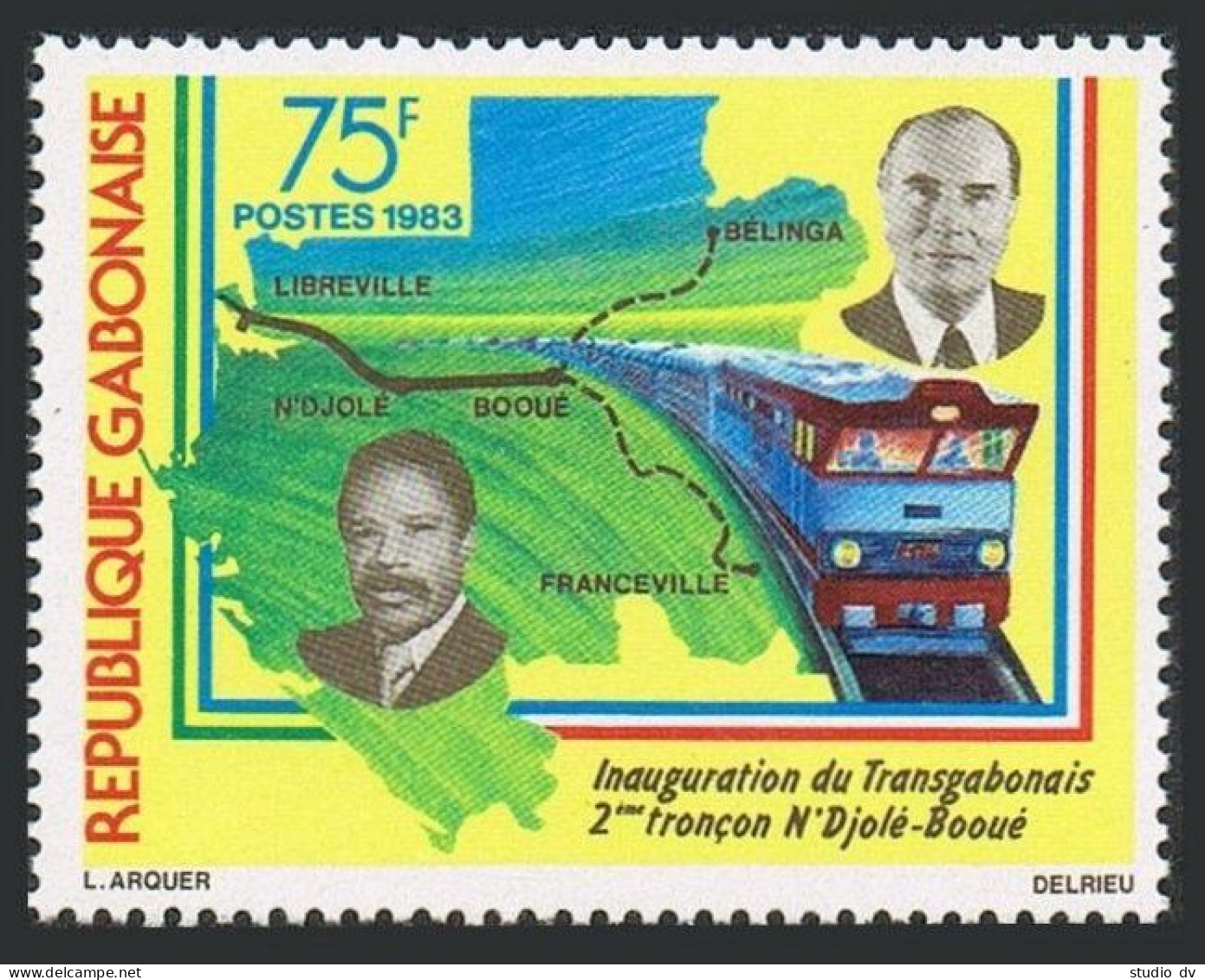 Gabon 527,MNH.Michel 846. Trans-Gabon Railroad,1983.Presidents,map,train. - Gabon