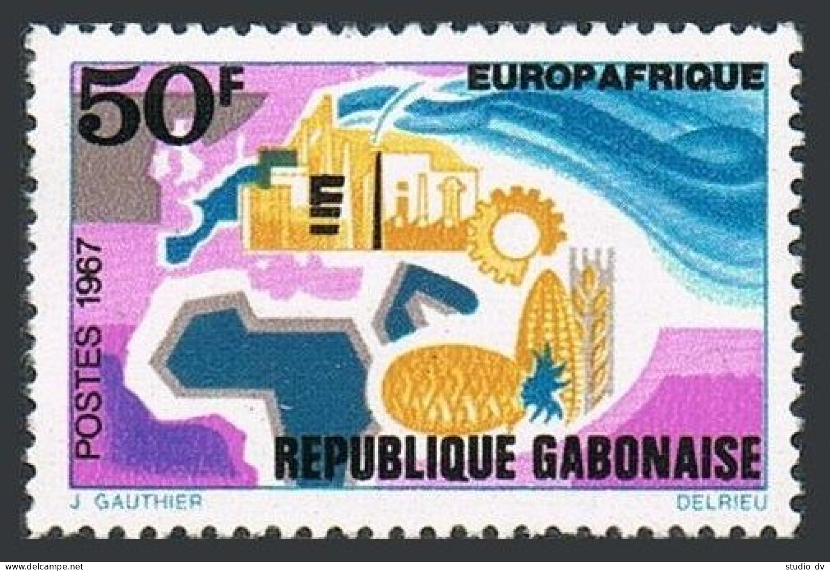 Gabon 219,MNH.Michel 282. EUROPAFRICA 1967.Map,products. - Gabon