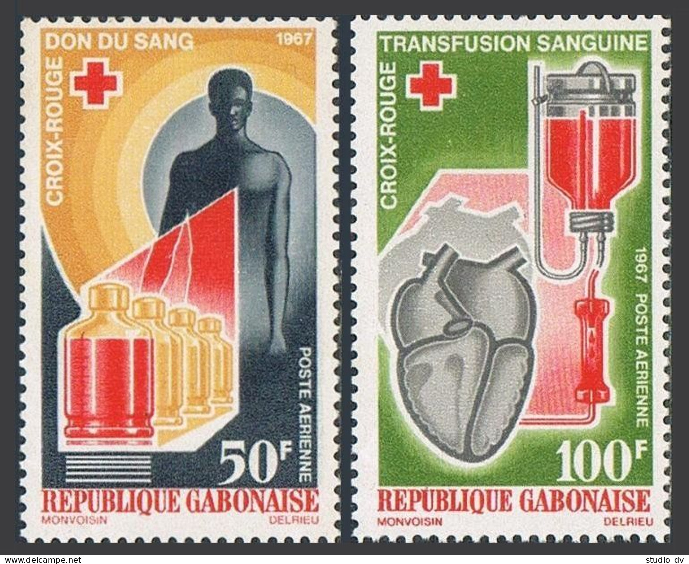 Gabon C54-C55,MNH. Michel 279-280. Red Cross,1967.Blood Donor,Heard,transfusion. - Gabun (1960-...)