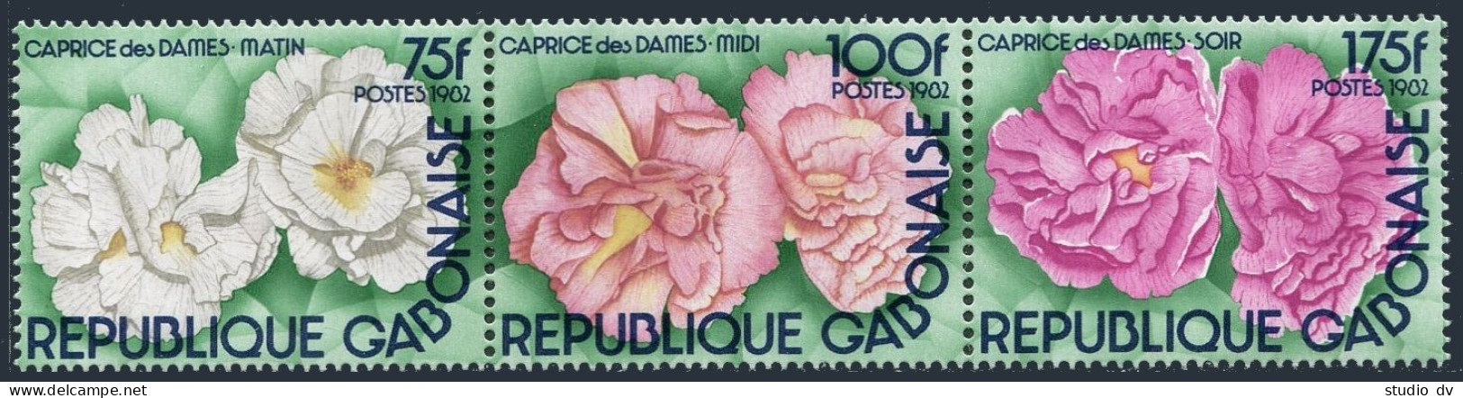 Gabon 515 Ac Strip, MNH. Michel 828-830. Carnations, 1982. - Gabon (1960-...)