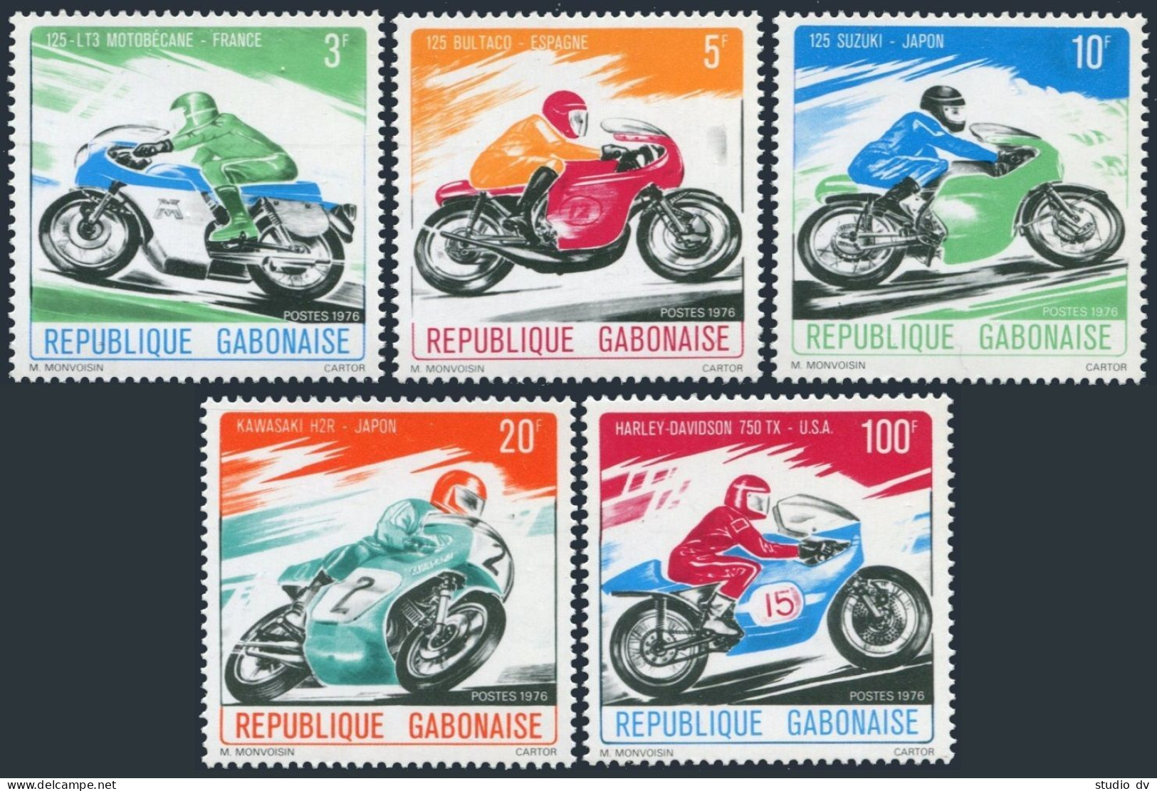 Gabon 367-371,MNH.Michel 597-601. Motorcycles 1976. - Gabon (1960-...)