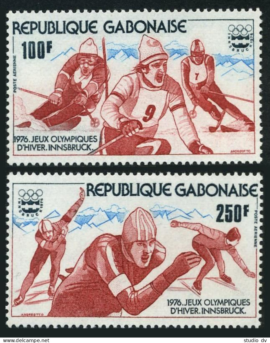 Gabon C174-C175,C175a,MNH. Olympics Innsbruck-1976:Slalom,Speed Skating. - Gabon (1960-...)