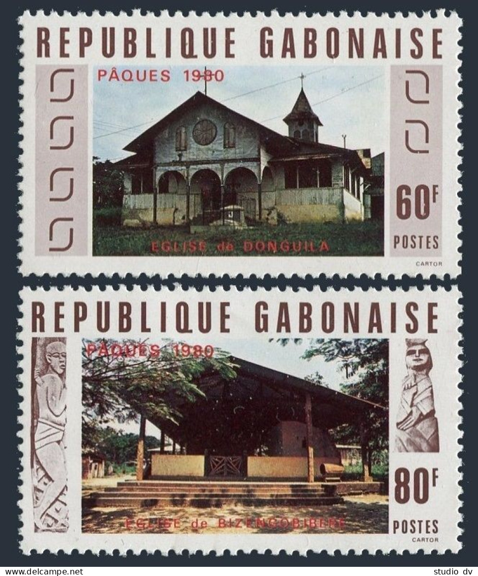 Gabon 442-443, MNH. Michel 724-725. Easter 1980. Churches. - Gabon