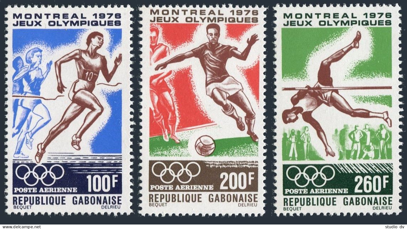 Gabon C184-C186,C186a Sheet,MNH. Olympics Montreal-1976.Soccer,Running,High Jump - Gabon (1960-...)