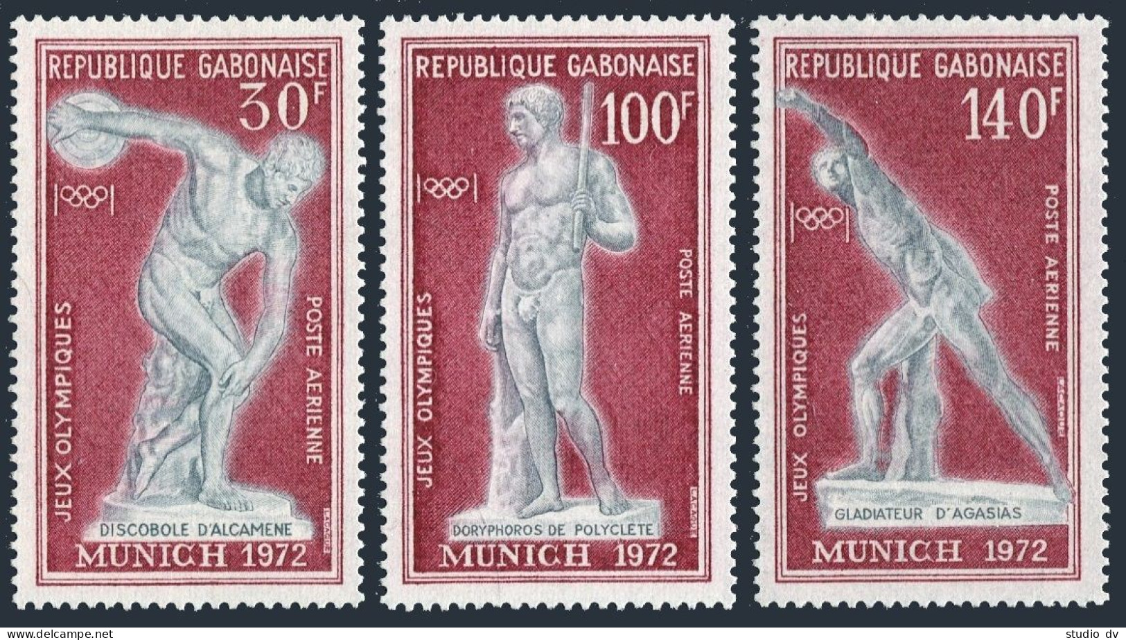 Gabon C129-C131,MNH.Michel 470-472. Olympics Munich-1972:Discobolus By Alcamenes - Gabon (1960-...)