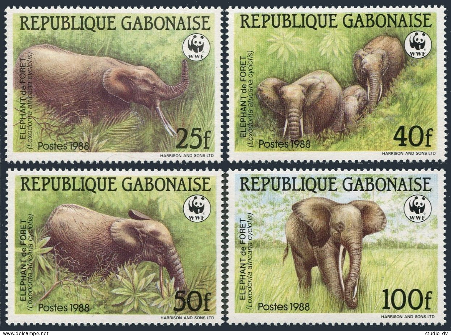Gabon 634-637, MNH. Michel 1009-1012. WWF 1988. African Forest Elephant. - Gabon