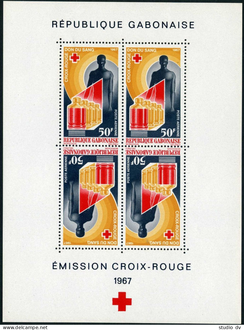 Gabon C54a Sheet,MNH.Michel 279 Bl.6. Red Cross 1967.Blood Donor. - Gabon
