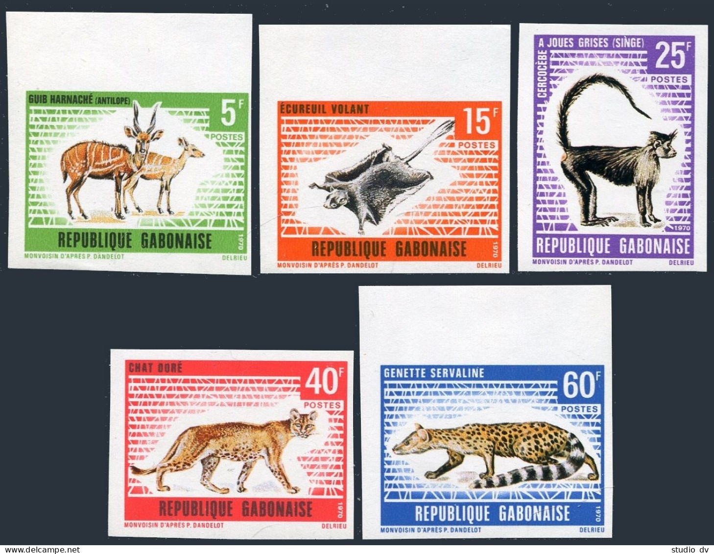 Gabon 262-266 Imperf,MNH.Michel 398B-402B. 1970.Bushbucks,Squirrel,Monkey,Cat, - Gabon