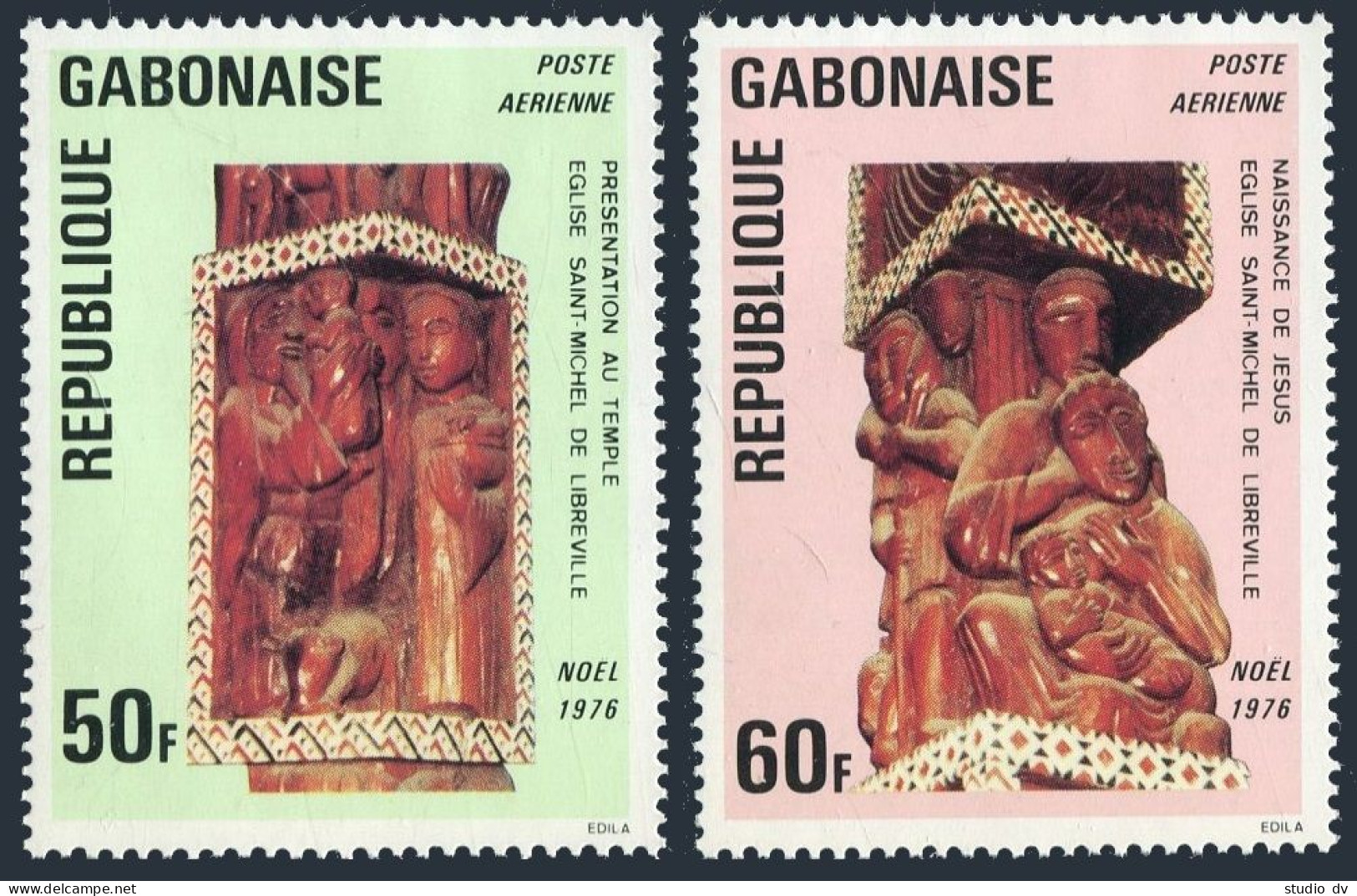 Gabon C188-C189,MNH.Michel 611-612. Christmas 1976.Sculptures. - Gabon