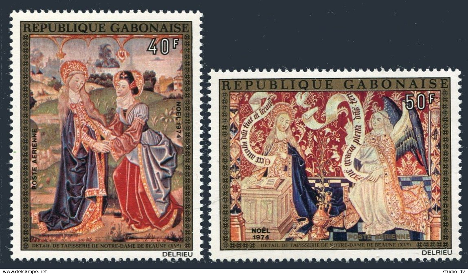 Gabon C157-C158, MNH. Mi 547-548. Christmas 1974. Tapestry.Notre Dame De Beaune. - Gabon