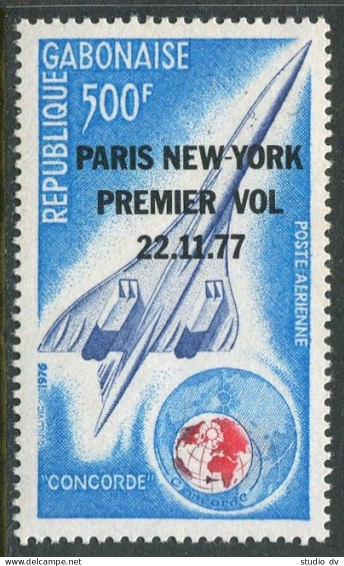 Gabon C198, MNH. Michel 642. Concorde, Globe. PARIS-NEW YORK Flight, 1977. - Gabon