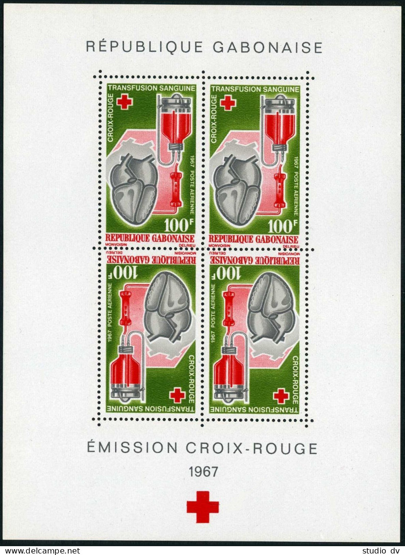Gabon C54a-C55a Sheets, MNH. Red Cross. Blood Donor,Heard,transfusion Apparatus. - Gabon