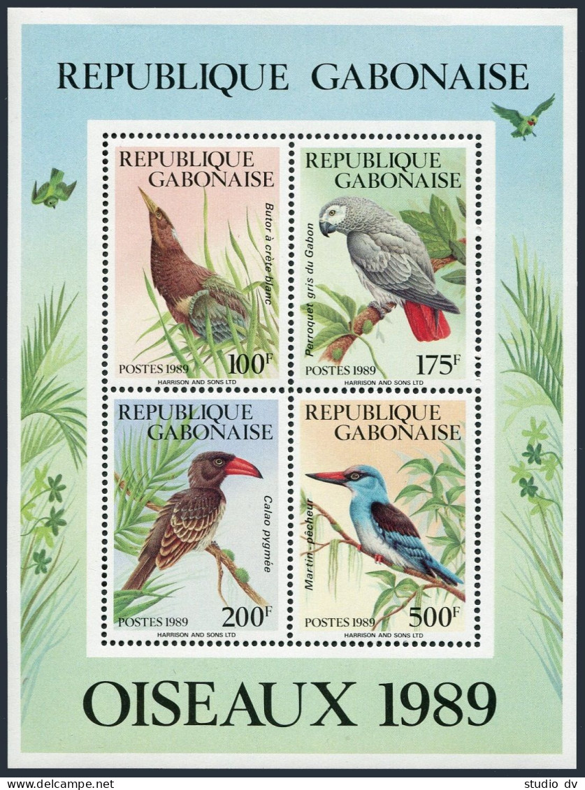 Gabon 657-660,660a,MNH.Mi 1030-1033,Bl.61. OISEAUX-1989.Birds:Bittern,Martin, - Gabon
