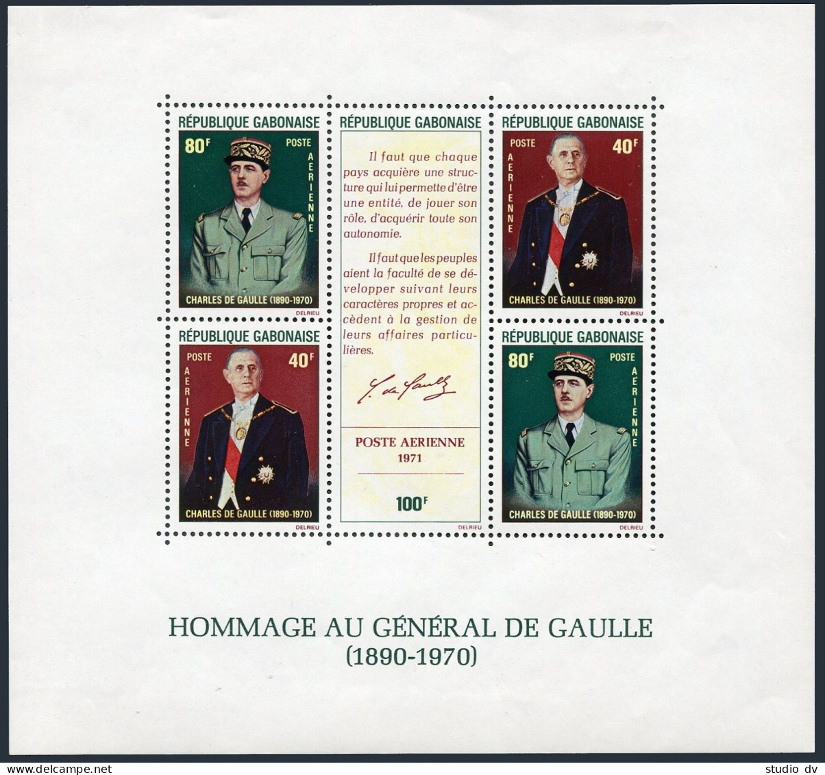 Gabon C115,sheet,MNH/fold.Mi Bl.22. In Memory Of General Charles De Gaulle,1971. - Gabon