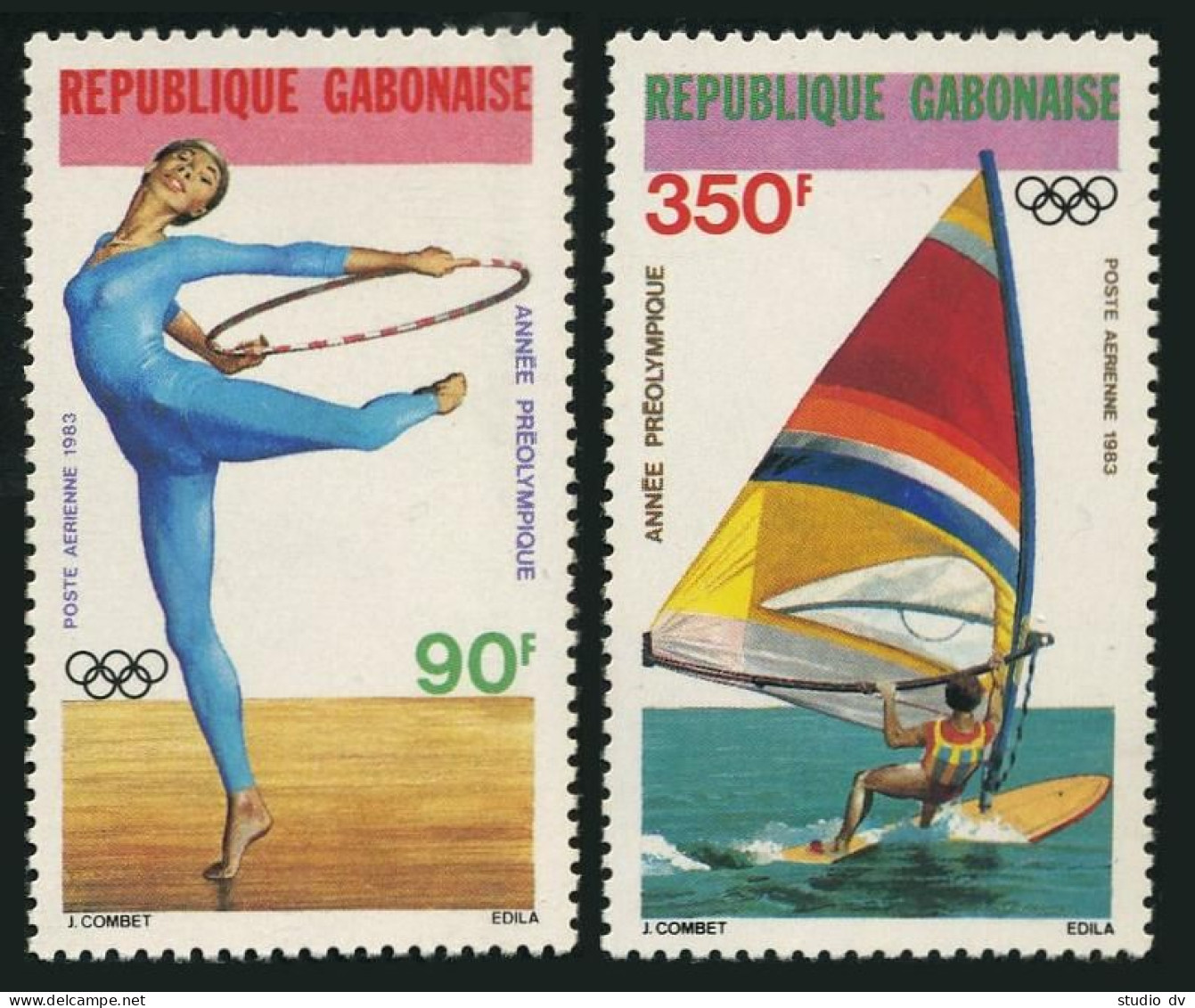 Gabon C256-C257,MNH.Michel 848-849.Olympic Los Angeles-1984.Gymnast,Wind Surfing - Gabon