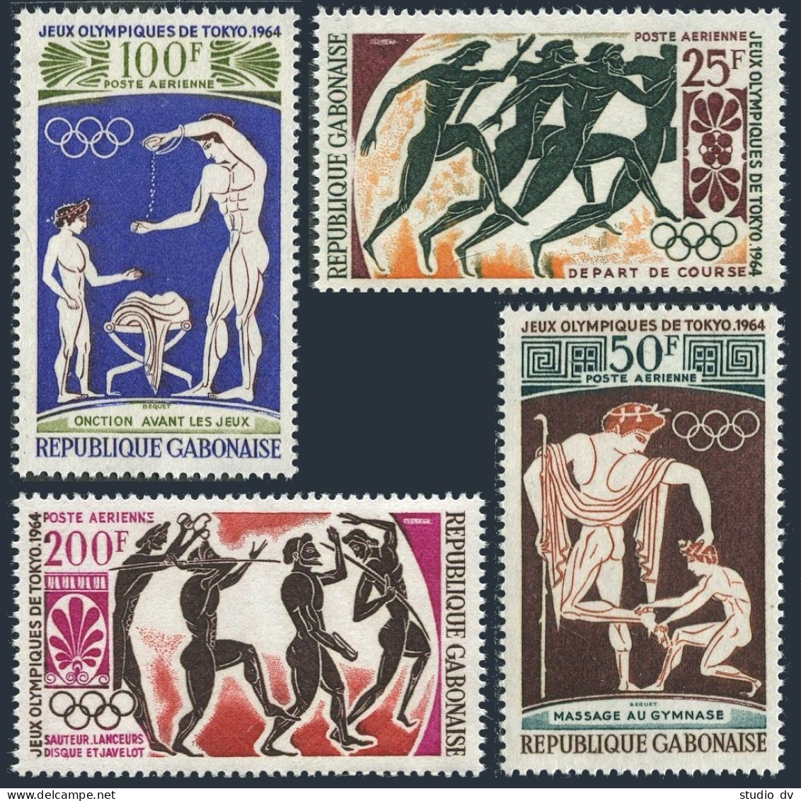 Gabon C22-C25,C25a,MNH.Michel 203-206,Bl.2. Olympics Tokyo-1964.Athletes/Greek. - Gabon