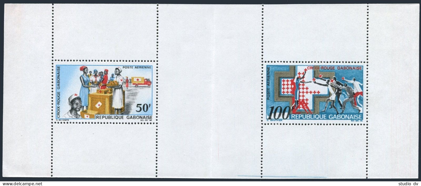 Gabon C68-C69a Booklet,MNH Michel 306-307 MH. Support For Red Cross 1968. - Gabon (1960-...)