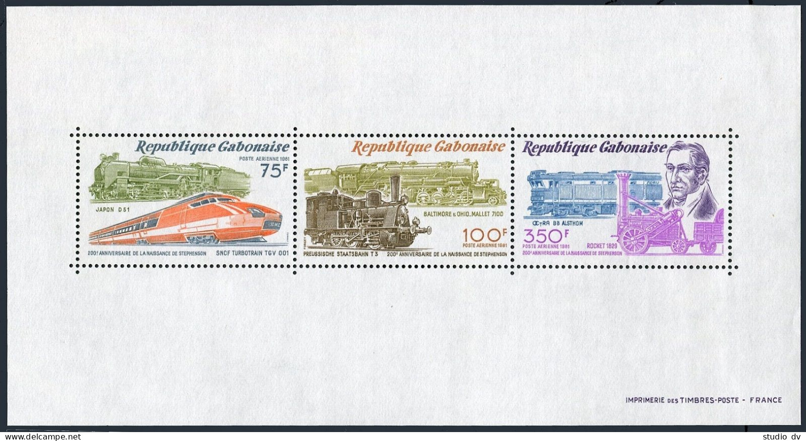 Gabon C251a-C252,MNH.Michel 780-785 Bl.43-44. George Stephenson,Locomotive,1981. - Gabun (1960-...)