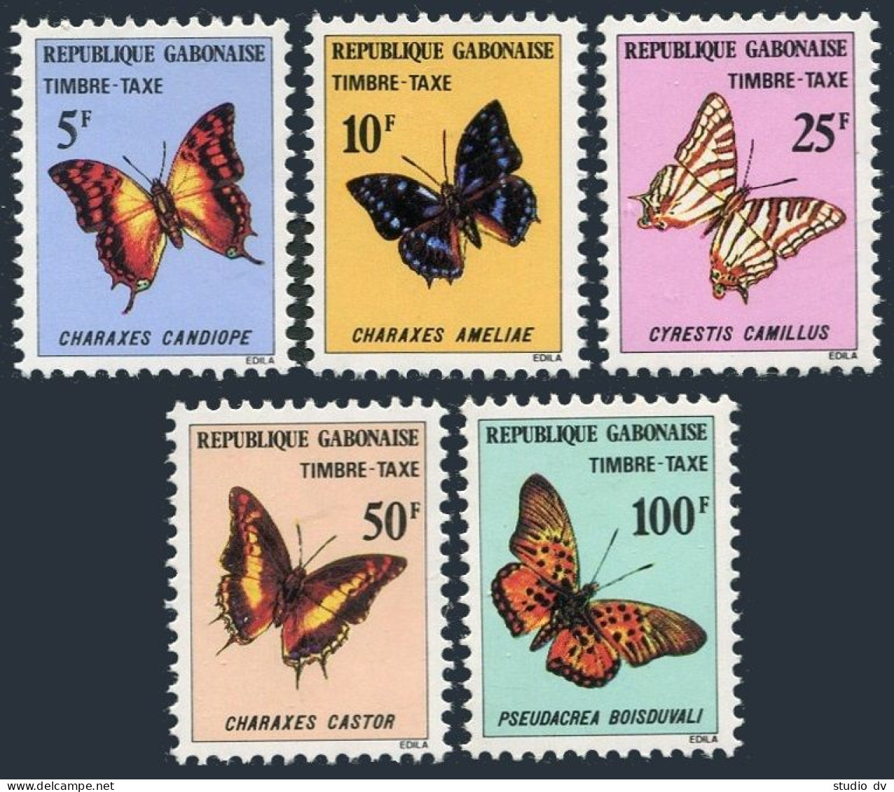 Gabon J46-J50, MNH. Michel P46-50. Due Stamps 1978. Butterflies. - Gabon (1960-...)