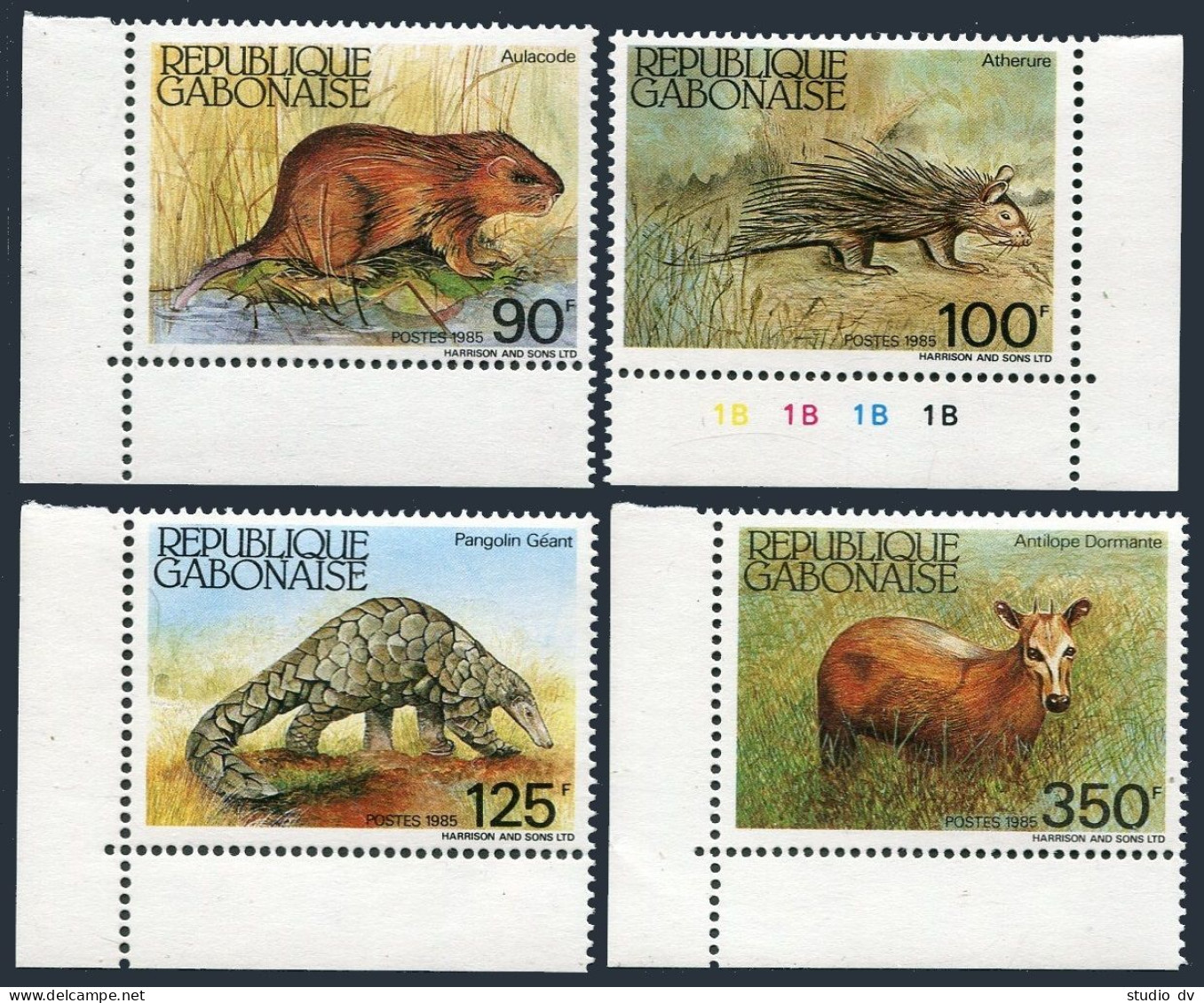 Gabon 581-584,584a,MNH.Mi 930-31,Bl.52.Aulacode,Porcupine,Pangolin,Antelope,1985 - Gabon (1960-...)